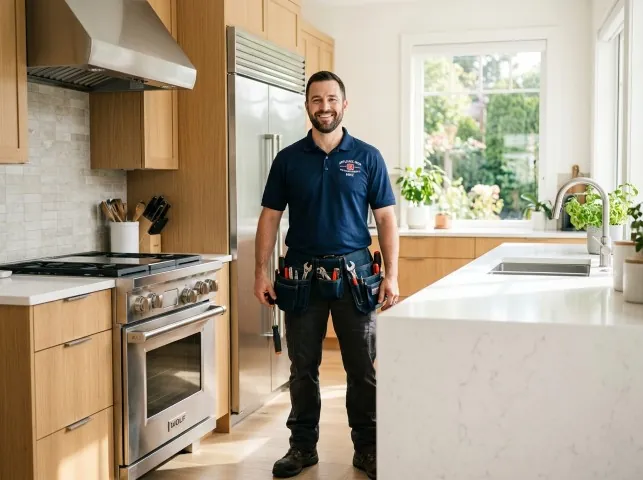 Appliance Repair Hero technician in a Anahuac, TX kitchen after an appliance repair